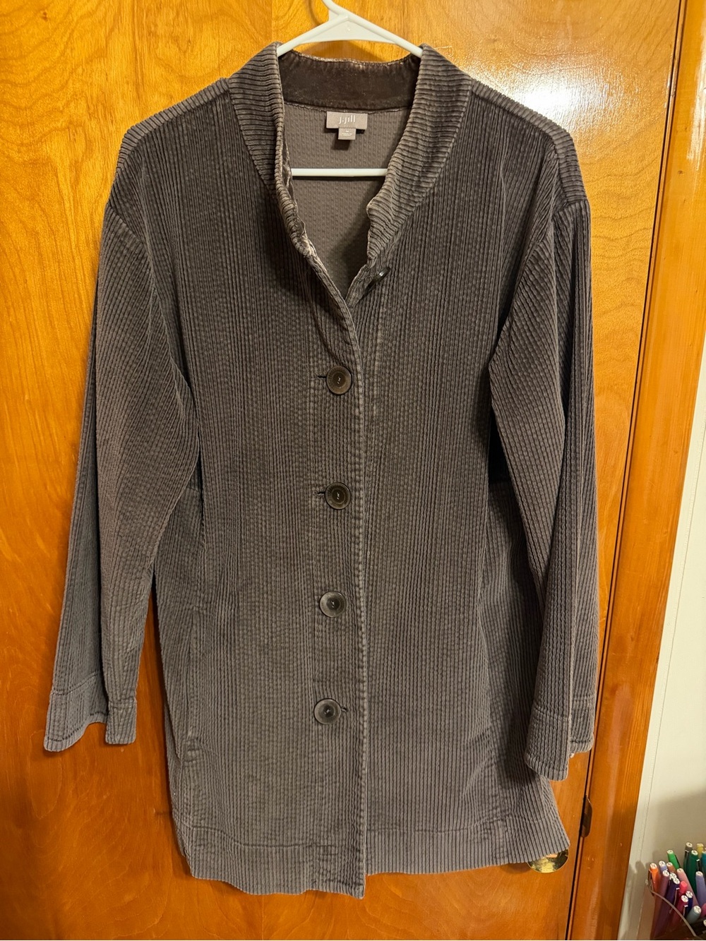 J. Jill Dark Gray Corduroy Button-Front Sweater Cardigan